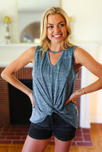 Load image into Gallery viewer, Blue Two-Tone Sweater Knit Cut Out Neck Top