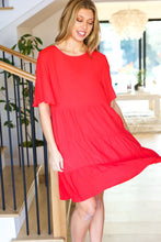 Load image into Gallery viewer, Feeling Bold Red Woven Panel Tiered Fluter Sleeve Dress