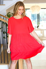 Load image into Gallery viewer, Feeling Bold Red Woven Panel Tiered Fluter Sleeve Dress