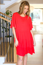Load image into Gallery viewer, Feeling Bold Red Woven Panel Tiered Fluter Sleeve Dress