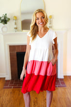 Load image into Gallery viewer, Peach & Cherry Red Tiered Frill Sleeve Midi Dress