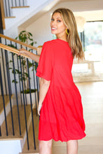 Load image into Gallery viewer, Feeling Bold Red Woven Panel Tiered Fluter Sleeve Dress