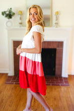 Load image into Gallery viewer, Peach & Cherry Red Tiered Frill Sleeve Midi Dress