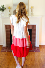Load image into Gallery viewer, Peach & Cherry Red Tiered Frill Sleeve Midi Dress