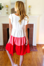 Load image into Gallery viewer, Peach & Cherry Red Tiered Frill Sleeve Midi Dress