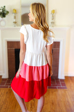 Load image into Gallery viewer, Peach & Cherry Red Tiered Frill Sleeve Midi Dress