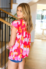 Load image into Gallery viewer, Tropical Bliss Peach Floral Mock Neck Flutter Sleeve Top