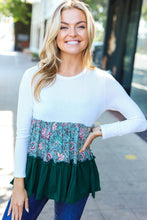 Load image into Gallery viewer, Charming Hunter Green Floral Frill Tiered Color Block Top