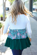 Load image into Gallery viewer, Charming Hunter Green Floral Frill Tiered Color Block Top