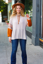 Load image into Gallery viewer, Taupe & Rust Turtleneck Babydoll Terry Top