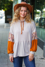 Load image into Gallery viewer, Taupe & Rust Turtleneck Babydoll Terry Top