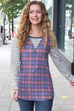 Load image into Gallery viewer, Feeling Playful Plaid/Stripe Outseam Stitch Elbow Patch Pullover