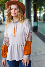 Load image into Gallery viewer, Taupe & Rust Turtleneck Babydoll Terry Top