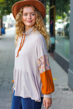 Load image into Gallery viewer, Taupe & Rust Turtleneck Babydoll Terry Top