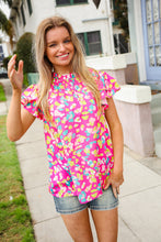 Load image into Gallery viewer, Feeling Femme in Pink Floral Print Frill Mock Neck Blouse