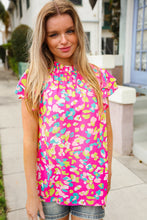 Load image into Gallery viewer, Feeling Femme in Pink Floral Print Frill Mock Neck Blouse