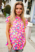 Load image into Gallery viewer, Feeling Femme in Pink Floral Print Frill Mock Neck Blouse