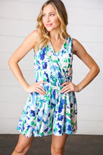Load image into Gallery viewer, Lovely In Green & Blue Floral Sleeveless Surplice Romper