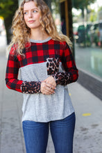 Load image into Gallery viewer, All Of Me Grey & Red Plaid Animal Print Pocketed Top