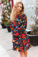 Load image into Gallery viewer, Lock Eyes Black Floral Sequin Print Ruffle Sleeve Frill Mock Neck Dress