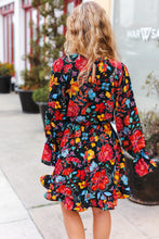 Load image into Gallery viewer, Lock Eyes Black Floral Sequin Print Ruffle Sleeve Frill Mock Neck Dress