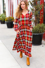 Load image into Gallery viewer, Adorable In Red Plaid Ruffle Detail Fit & Flare Midi Dress