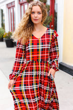Load image into Gallery viewer, Adorable In Red Plaid Ruffle Detail Fit & Flare Midi Dress