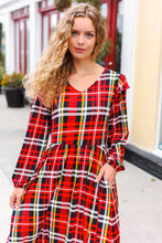 Load image into Gallery viewer, Adorable In Red Plaid Ruffle Detail Fit & Flare Midi Dress