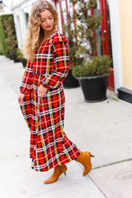 Load image into Gallery viewer, Adorable In Red Plaid Ruffle Detail Fit & Flare Midi Dress