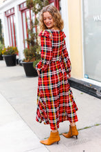 Load image into Gallery viewer, Adorable In Red Plaid Ruffle Detail Fit & Flare Midi Dress