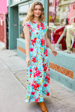 Load image into Gallery viewer, What A Vision Aqua Floral Fit & Flare Maxi Dress