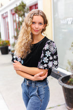 Load image into Gallery viewer, Feeling Glamorous Black Floral Sequin Puff Sleeve Velvet Top