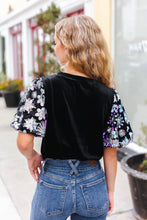 Load image into Gallery viewer, Feeling Glamorous Black Floral Sequin Puff Sleeve Velvet Top