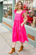 Load image into Gallery viewer, Lots To Love Fuchsia Smocked Flutter Sleeve Tiered Midi Dress