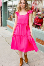 Load image into Gallery viewer, Lots To Love Fuchsia Smocked Flutter Sleeve Tiered Midi Dress