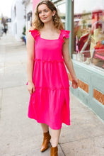 Load image into Gallery viewer, Lots To Love Fuchsia Smocked Flutter Sleeve Tiered Midi Dress