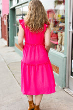 Load image into Gallery viewer, Lots To Love Fuchsia Smocked Flutter Sleeve Tiered Midi Dress