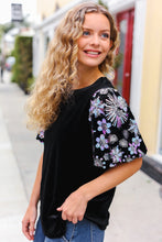 Load image into Gallery viewer, Feeling Glamorous Black Floral Sequin Puff Sleeve Velvet Top