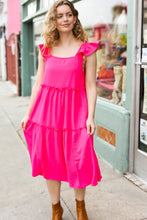 Load image into Gallery viewer, Lots To Love Fuchsia Smocked Flutter Sleeve Tiered Midi Dress