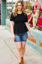 Load image into Gallery viewer, All For You Black Smocked Peplum Puff Sleeve Top