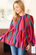 Load image into Gallery viewer, Rust & Berry Abstract Print Babydoll Air Flow Woven Top