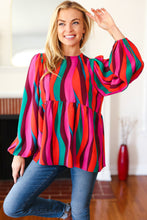 Load image into Gallery viewer, Rust & Berry Abstract Print Babydoll Air Flow Woven Top