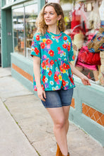 Load image into Gallery viewer, Take Me Away Teal Floral Drop Shoulder Babydoll Top