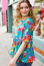 Load image into Gallery viewer, Take Me Away Teal Floral Drop Shoulder Babydoll Top