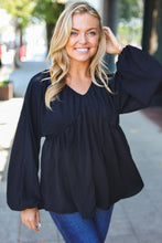 Load image into Gallery viewer, Simple Elegance Black V Neck Babydoll Woven Top