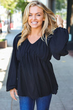 Load image into Gallery viewer, Simple Elegance Black V Neck Babydoll Woven Top