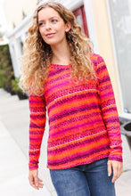 Load image into Gallery viewer, Be Bold Flame & Magenta Striped Cable Knit Print Hacci Top