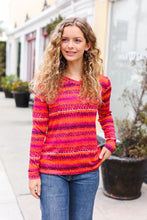 Load image into Gallery viewer, Be Bold Flame & Magenta Striped Cable Knit Print Hacci Top