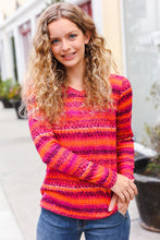 Load image into Gallery viewer, Be Bold Flame & Magenta Striped Cable Knit Print Hacci Top