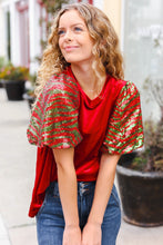Load image into Gallery viewer, Warmest Wishes Red & Green Sequin Puff Sleeve Velvet Top